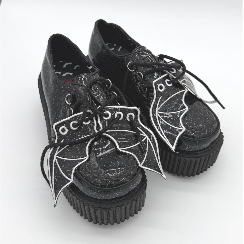 Demonia‎ Creeper-205 Shoes Women Size 10 Black Glitter Bat Wing Platform Goth